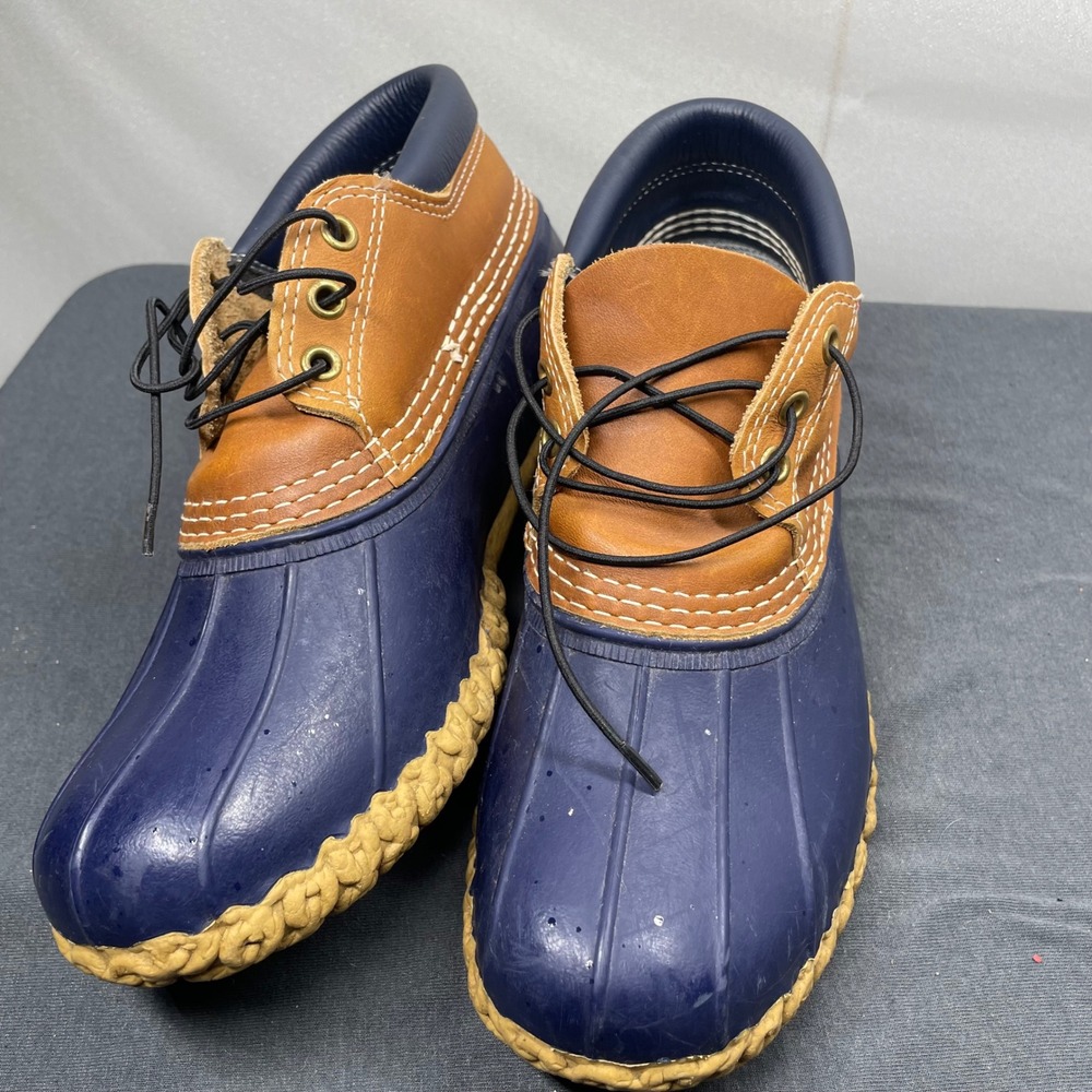 Vintage L.L.Bean Women's 8 M Navy Tan Low Duck Boots Gumshoes Made USA